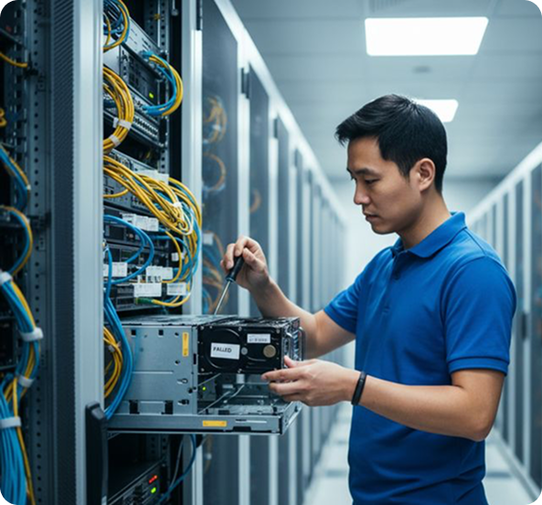Специалист работает с IT-инфраструктурой